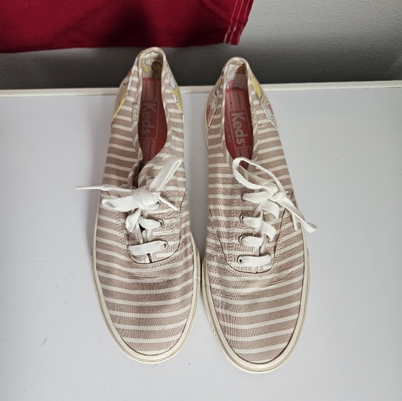 Striped Canvas Sneakers with Floral Heel Keds 8.5 - Picture 2 of 8